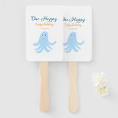 Een vrolijke blauwe octopus onder het zee handwaaier (Voorkant en achterkant)