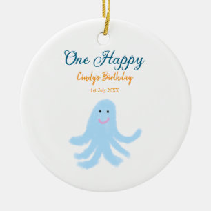 Een vrolijke blauwe octopus onder het zee keramisch ornament