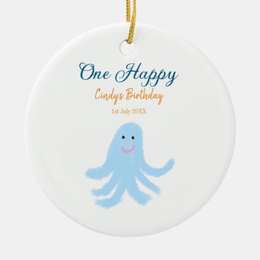 Een vrolijke blauwe octopus onder het zee keramisch ornament (Voorkant)