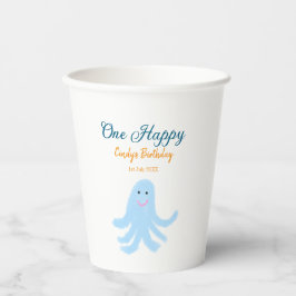 Een vrolijke blauwe octopus onder het zee papieren bekers