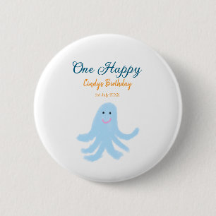 Een vrolijke blauwe octopus onder het zee ronde button 5,7 cm