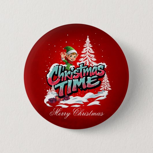 Een vrolijke cartoon elf ronde button 5,7 cm (Voorkant)