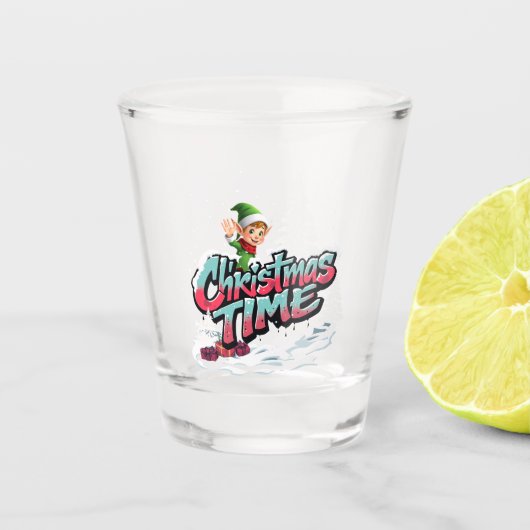 Een vrolijke cartoon elf shot glas (Voorkant)