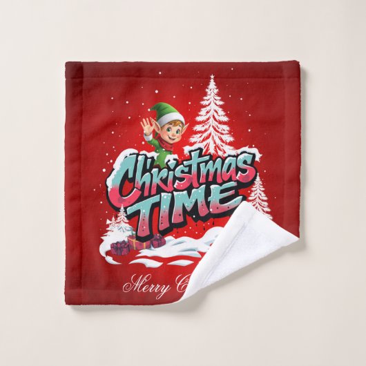 Een vrolijke cartoon elf washandje (Wasdoekje)