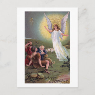 Een vrolijke ChristmasAngel vóór de Herders Feestdagenkaart