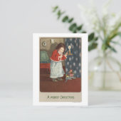 Een vrolijke ChristmasGirl die een Kandelaar Feestdagenkaart (Staand voorkant)