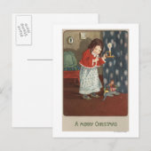 Een vrolijke ChristmasGirl die een Kandelaar Feestdagenkaart (Voorkant / Achterkant)