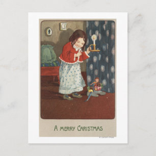 Een vrolijke ChristmasGirl die een Kandelaar Feestdagenkaart