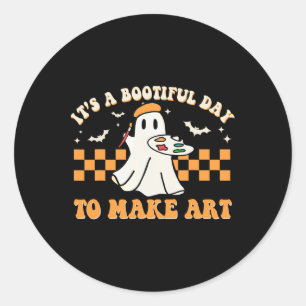 Een vrolijke dag om kunst Halloween kunst leraar G Ronde Sticker