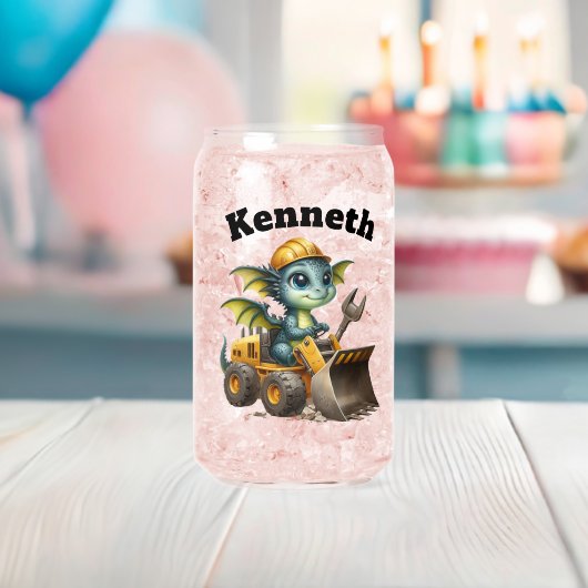 Een vrolijke draak in een bouwwagen blikvorm glas (Insitu (Baby Shower))