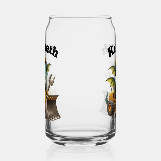 Een vrolijke draak in een bouwwagen blikvorm glas (Rechts)