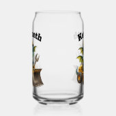 Een vrolijke draak in een bouwwagen blikvorm glas (Links)