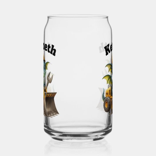 Een vrolijke draak in een bouwwagen blikvorm glas (Links)