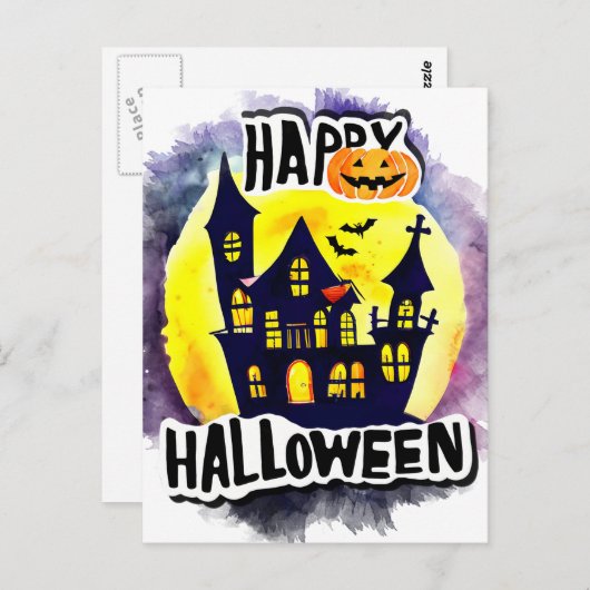 Een vrolijke Halloween-avond met Raven Bat Witch Briefkaart (Voorkant / Achterkant)