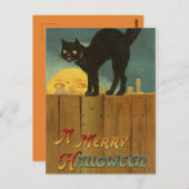 Een vrolijke Hallowe'en Spooky Black Cat Art Briefkaart (Voorkant / Achterkant)
