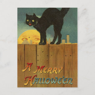Een vrolijke Hallowe'en Spooky Black Cat  Art Briefkaart