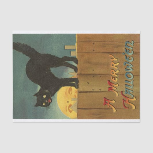 Een vrolijke Hallowe'en Spooky Black Cat Art Tissuepapier (Voorkant)