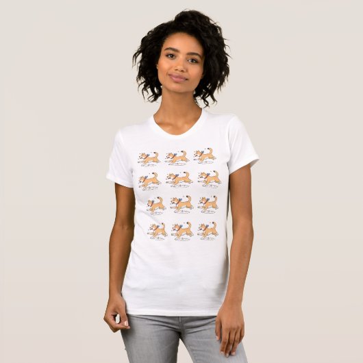 Een vrolijke hardlopende bruine Hachiko hond T-shirt (Voorkant volledig)