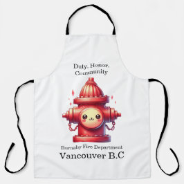 Een vrolijke hydrant staat trots in het zonlicht schort