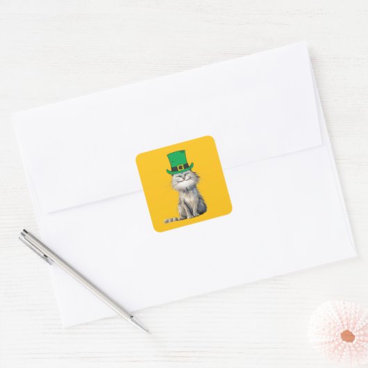 Een vrolijke Ierse kat Vierkante Sticker (Envelop)