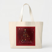 Een vrolijke kerstgroet met vrolijke groet op rood grote tote bag (Voorkant)