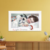 Een vrolijke kerstjongen die slaapt met puppy canvas afdruk (Insitu (Woonkamer))