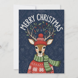 Een vrolijke kerstkaart met een hertje