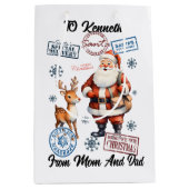 Een vrolijke kerstman met zijn magische vakantieza medium cadeauzakje (Voorkant)