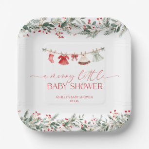 Een vrolijke kleine baby shower Kerst baby shower Papieren Bordje