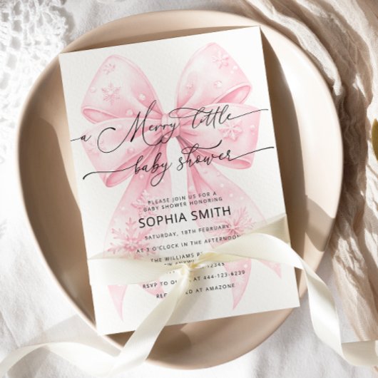 Een vrolijke kleine winter blush roze boog Baby sh Kaart