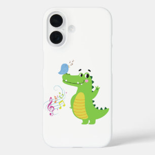 Een vrolijke krokodil die geniet van de melodie va iPhone 16 hoesje