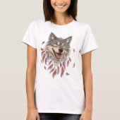 Een vrolijke lachende wolf in veren t-shirt (Voorkant)