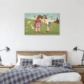 Een vrolijke paaskinderen die een bunny vasthouden canvas afdruk (Insitu (Slaapkamer))