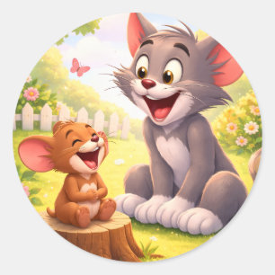 Een vrolijke pauze in de tuin ronde sticker