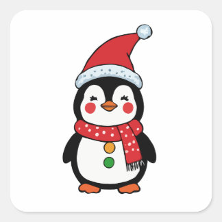 Een vrolijke pinguïn gekleed voor de feestdagen vierkante sticker