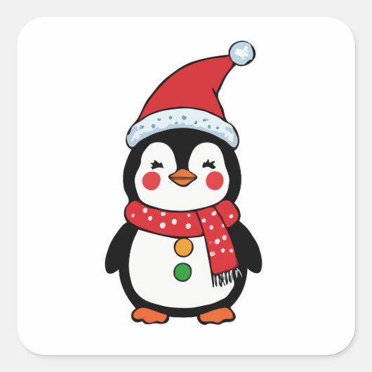 Een vrolijke pinguïn gekleed voor de feestdagen vierkante sticker (Voorkant)