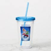 Een vrolijke sneeuwman acryl drinkbeker (Achterkant)