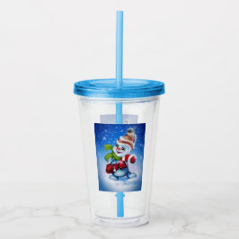 Een vrolijke sneeuwman acryl drinkbeker
