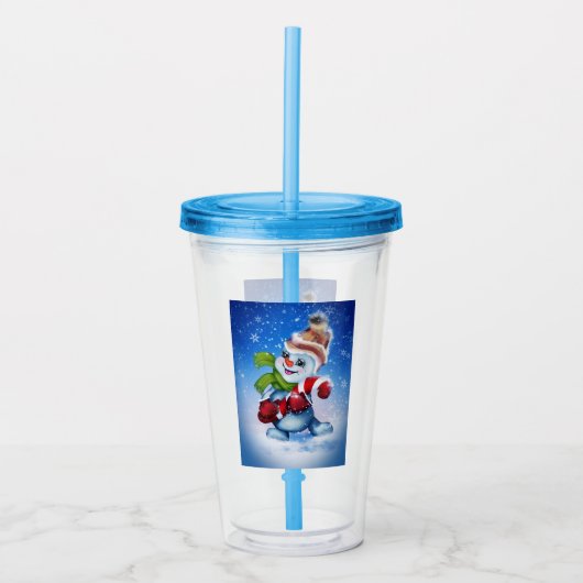 Een vrolijke sneeuwman acryl drinkbeker (Voorkant)
