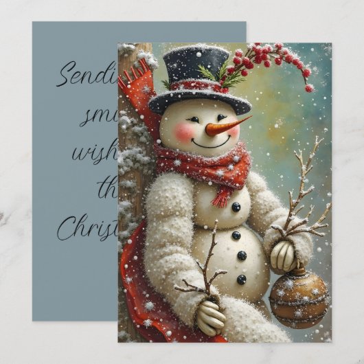Een vrolijke sneeuwman feestdagenkaart (Voorkant / Achterkant)