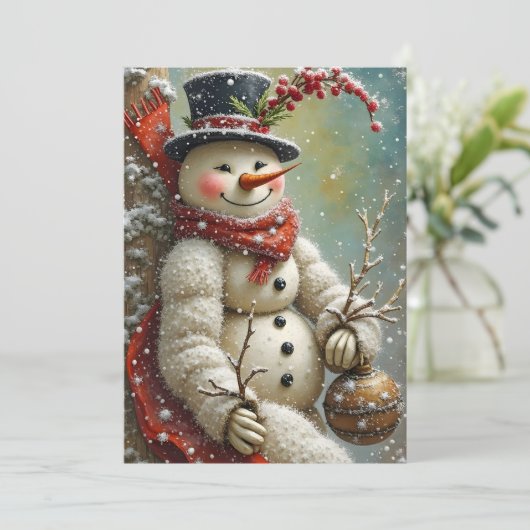 Een vrolijke sneeuwman feestdagenkaart (Staand voorkant)