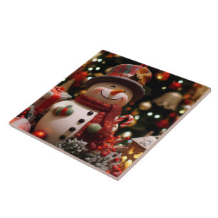 Een vrolijke sneeuwman voor feesten tegeltje