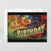 Een vrolijke verjaardagsgeschilderde Vintage Briefkaart (Voorkant / Achterkant)