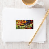 Een vrolijke verjaardagsgeschilderde Vintage Etiket (Insitu)