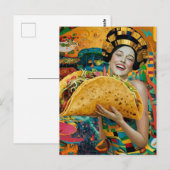 Een vrolijke vrouw met gigantische taco briefkaart (Voorkant / Achterkant)