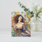 Een vrolijke vrouw met Pepperoni Pizza Briefkaart (Staand voorkant)