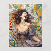 Een vrolijke vrouw met Pepperoni Pizza Briefkaart (Voorkant)