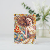 Een vrolijke vrouw met pizza briefkaart (Staand voorkant)
