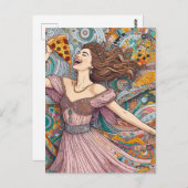Een vrolijke vrouw met pizza briefkaart (Voorkant / Achterkant)