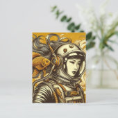 Een vrouw astronaut en een goudvis briefkaart (Staand voorkant)